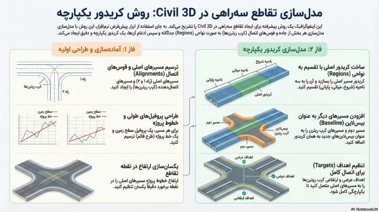 آموزش جامع طراحی دوربرگردان و تقاطع سه‌راهی با Civil 3D