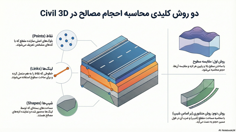 پکیج آمـــوزش محاسبه احجام عملیات خاکی به تفکیک مصالح